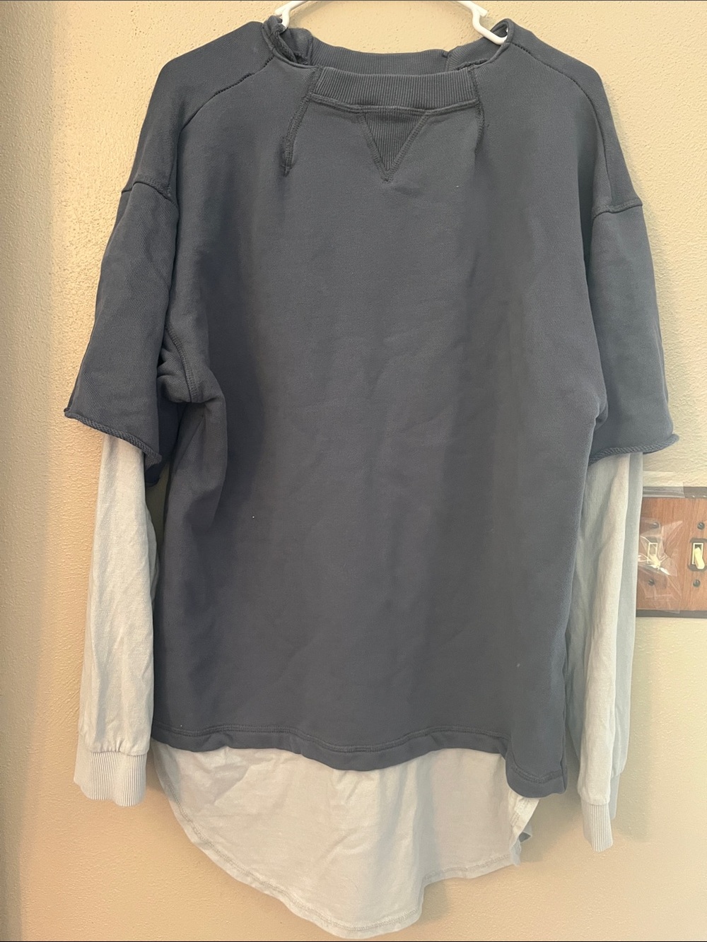 We The Free Double-Layer Crewneck Sweater in Charcoal and Light Gray